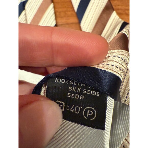 Ermenegildo Zegna Slant Stripe Silk Tie Cream, Brown, Black Dotted 3.5”W x 58"L - Picture 6 of 9